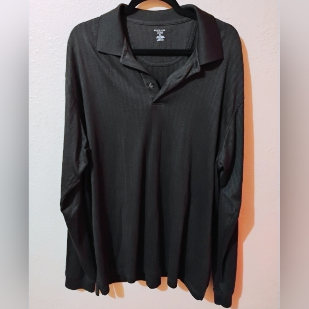 MENS SIZE XL Van Heusen Dark Gray Long-Sleeve Polo Shirt